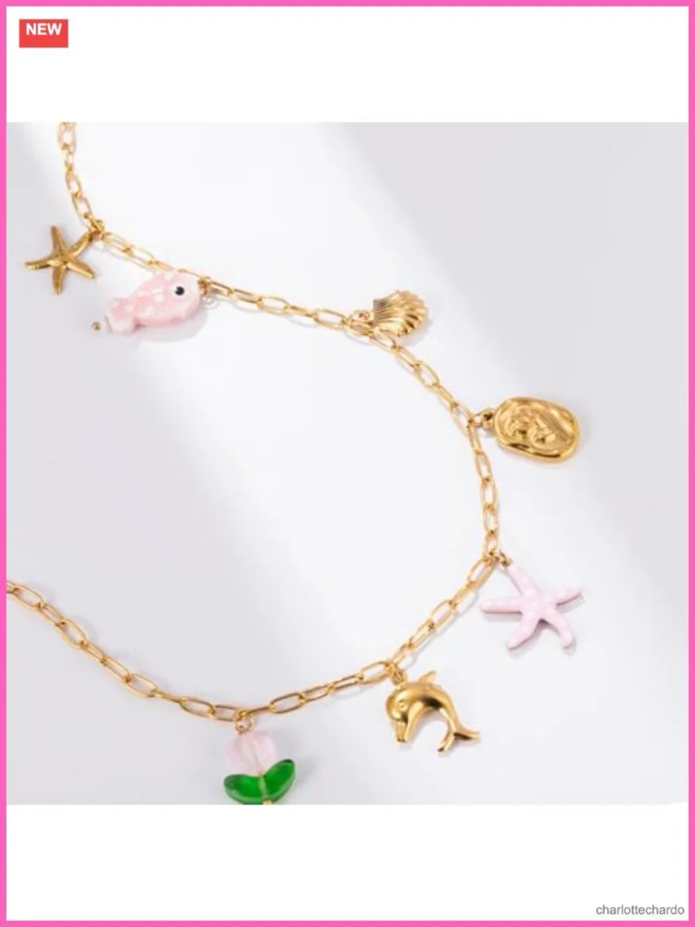 Stainless Steel Gold Plated Ocean Charm Necklace Boho Beach Choker